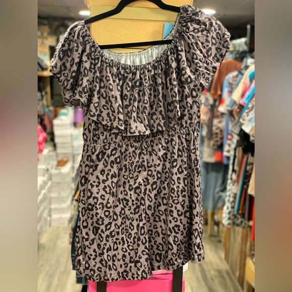 Pants - Gray, leopard print romper